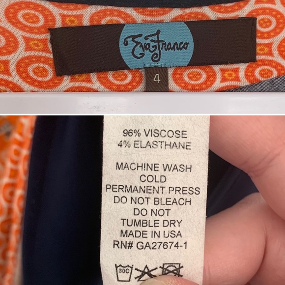 Anthropologie Eva Franco Chandelier Knit Tunic Swing Dress Navy/Orange Sz 4 - Picture 8 of 8